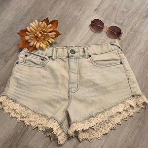 Free People Striped Lace Jean Shorts